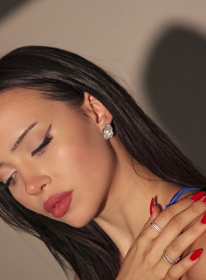 1une S925 Earrings ''PURE LOVE'' Flower with Zirconia Stones - Image 2
